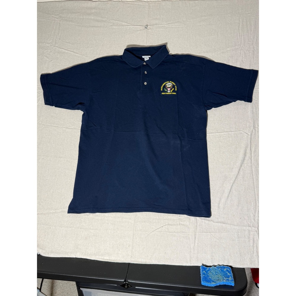 Vintage Anvil Air Force One Presidential Flight Crew Polo Shirt Navy Blue XL